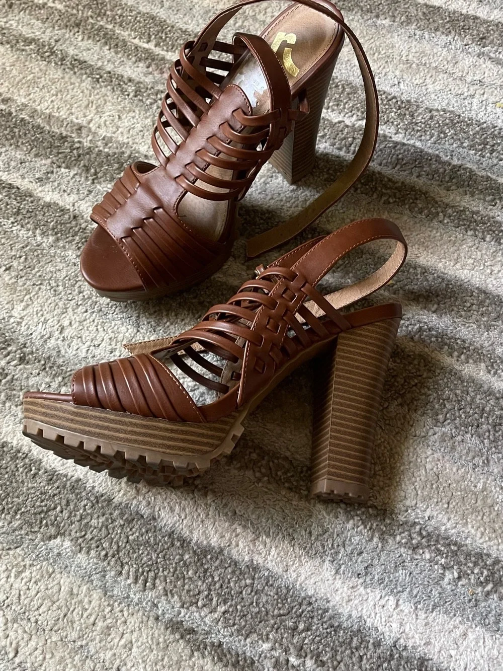 Report Brown Strappy Platform Heeled Sandals